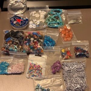Assorted Bead Jewelry Making Kit and jewelry (some you can wear most mismatched)